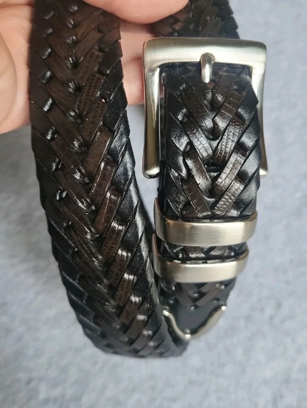 PGA Tour Braided Leather Belt Mens 38 Black Woven Stainless Steel Dress Work